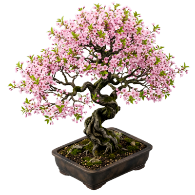 A flowering cherry bonsai, the tree Bonsai Step grows from your daily steps.